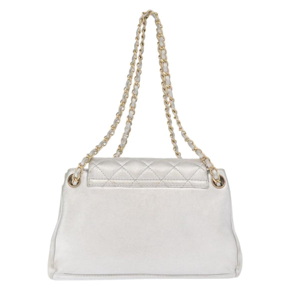 CHANEL 2.55 Matelasse Chain Shoulder Bag Calf Skin Silver Gold CC Auth 159583