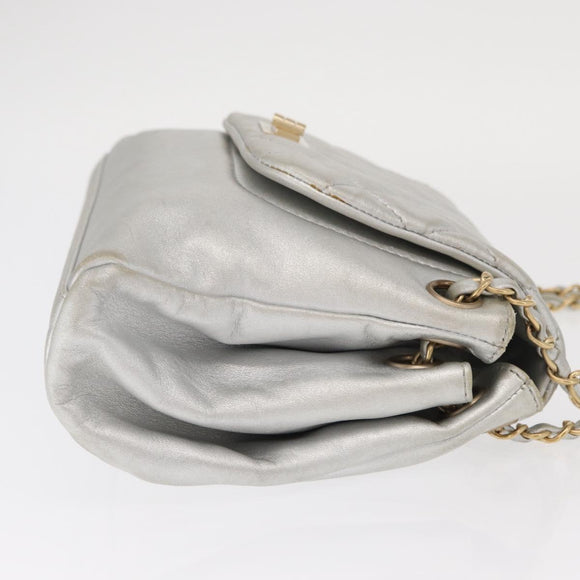CHANEL 2.55 Matelasse Chain Shoulder Bag Calf Skin Silver Gold CC Auth 159583