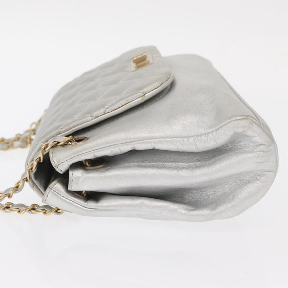 CHANEL 2.55 Matelasse Chain Shoulder Bag Calf Skin Silver Gold CC Auth 159583