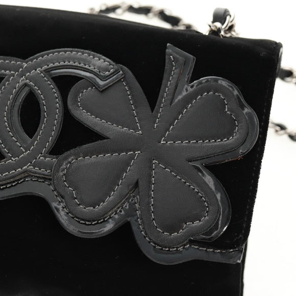 CHANEL Schoudertas met ketting Camellia No.5 Velours Zwart Zilveren CC Auth 159584V