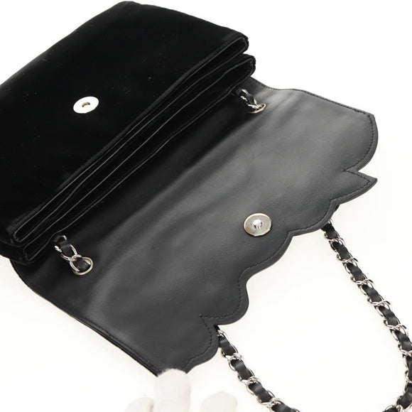 CHANEL Schoudertas met ketting Camellia No.5 Velours Zwart Zilveren CC Auth 159584V