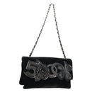 CHANEL Schoudertas met ketting Camellia No.5 Velours Zwart Zilveren CC Auth 159584V-1
