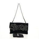 CHANEL Schoudertas met ketting Camellia No.5 Velours Zwart Zilveren CC Auth 159584V-12