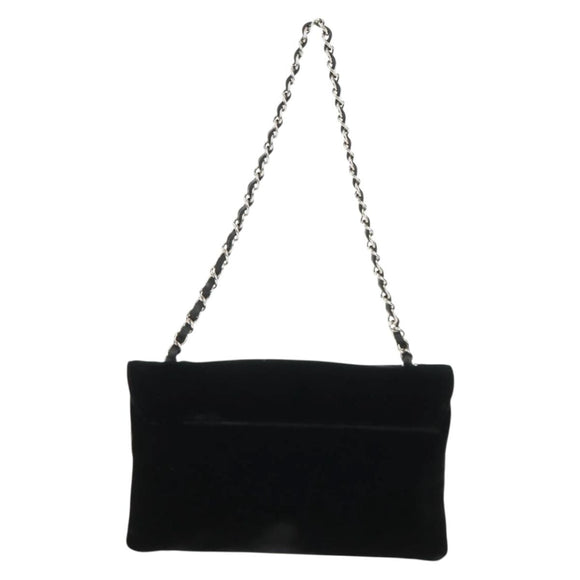 CHANEL Schoudertas met ketting Camellia No.5 Velours Zwart Zilveren CC Auth 159584V