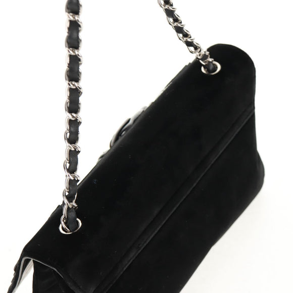 CHANEL Schoudertas met ketting Camellia No.5 Velours Zwart Zilveren CC Auth 159584V