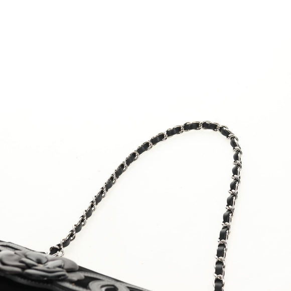 CHANEL Schoudertas met ketting Camellia No.5 Velours Zwart Zilveren CC Auth 159584V