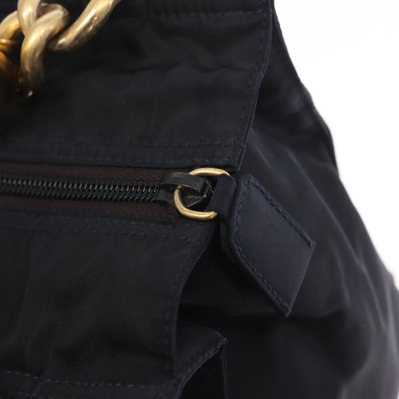 PRADA Hand Bag Nylon Navy Gold Auth 159587