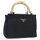 PRADA Hand Bag Nylon Navy Gold Auth 159587-1