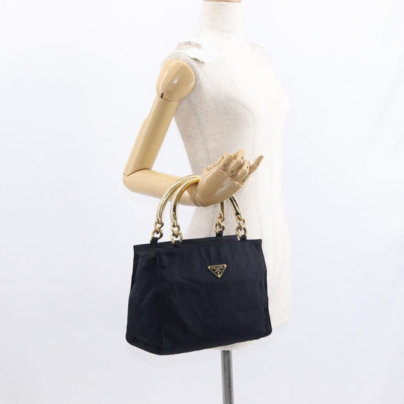 PRADA Hand Bag Nylon Navy Gold Auth 159587