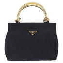 PRADA Hand Bag Nylon Navy Gold Auth 159587-13