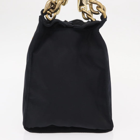 PRADA Hand Bag Nylon Navy Gold Auth 159587