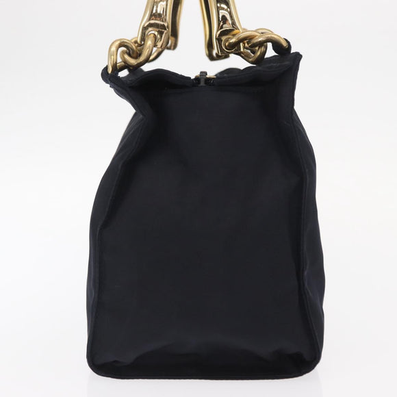 PRADA Hand Bag Nylon Navy Gold Auth 159587
