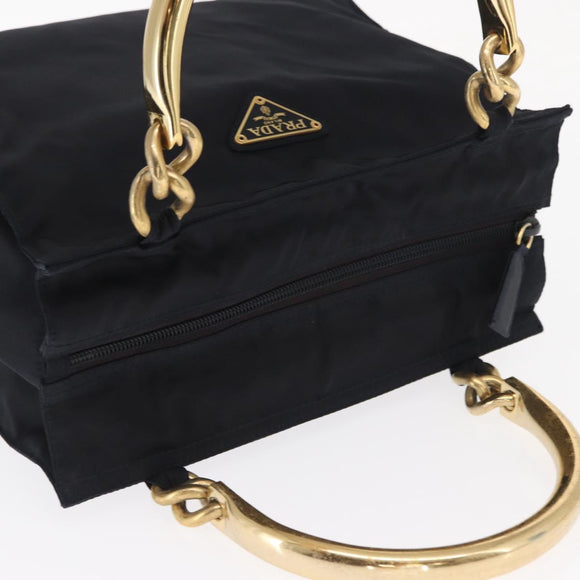 PRADA Hand Bag Nylon Navy Gold Auth 159587