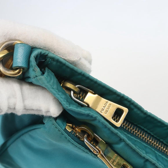 PRADA Shoulder Bag Nylon Light Blue Gold Auth 159589