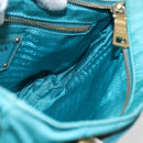 PRADA Shoulder Bag Nylon Light Blue Gold Auth 159589-20