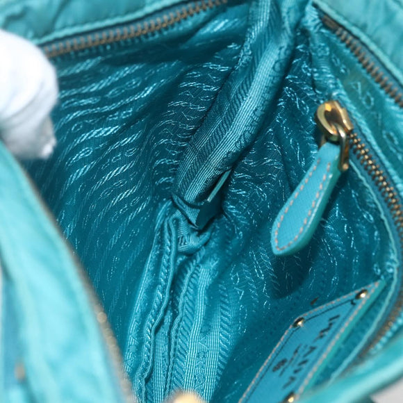 PRADA Shoulder Bag Nylon Light Blue Gold Auth 159589
