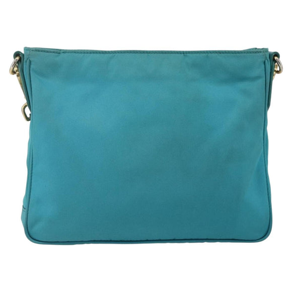 PRADA Shoulder Bag Nylon Light Blue Gold Auth 159589