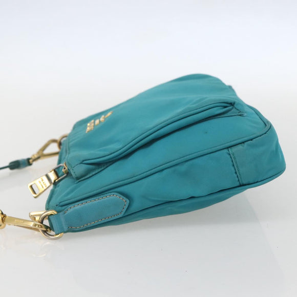 PRADA Shoulder Bag Nylon Light Blue Gold Auth 159589