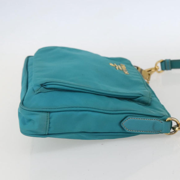 PRADA Shoulder Bag Nylon Light Blue Gold Auth 159589