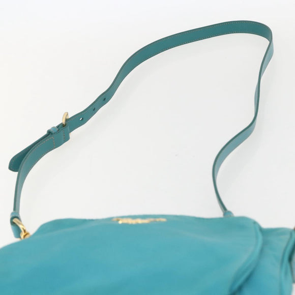 PRADA Shoulder Bag Nylon Light Blue Gold Auth 159589