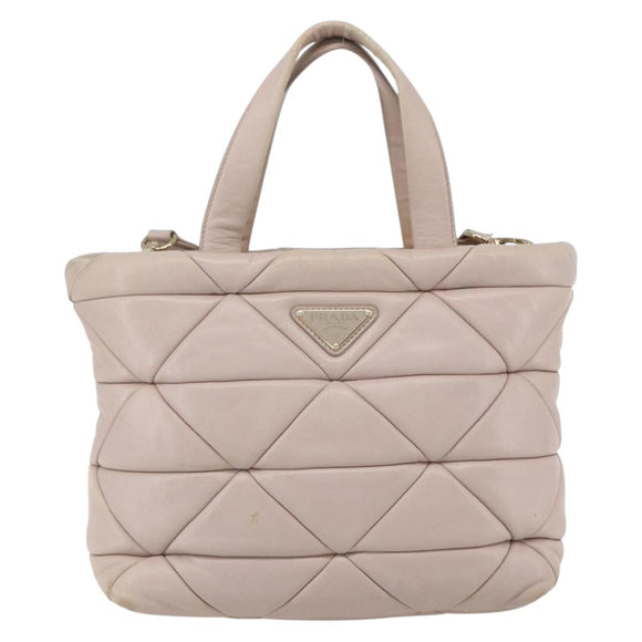 PRADA Hand Bag Leather 2way Pink Gold Auth 159590
