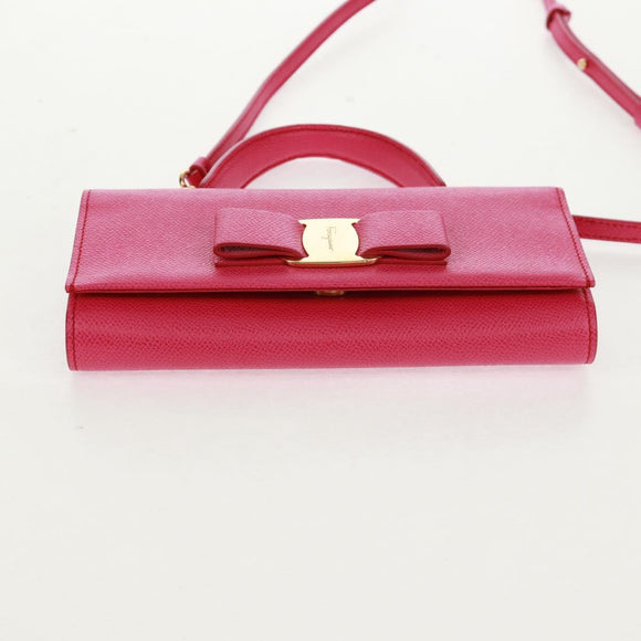 Salvatore Ferragamo Shoulder Wallet Leather Pink Gold Auth 159605V