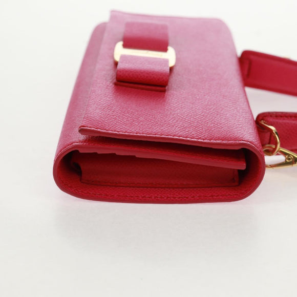 Salvatore Ferragamo Shoulder Wallet Leather Pink Gold Auth 159605V
