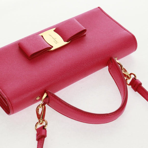Salvatore Ferragamo Shoulder Wallet Leather Pink Gold Auth 159605V