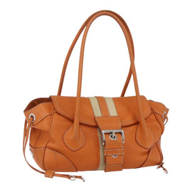 PRADA Hand Bag Leather Orange Gold Auth 159719