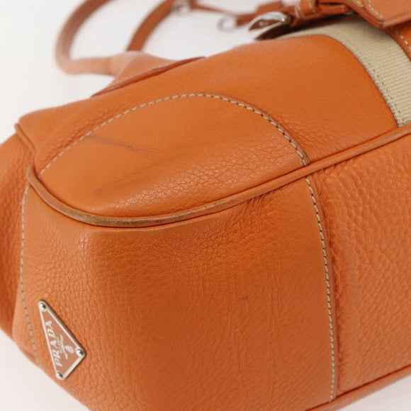 PRADA Hand Bag Leather Orange Gold Auth 159719