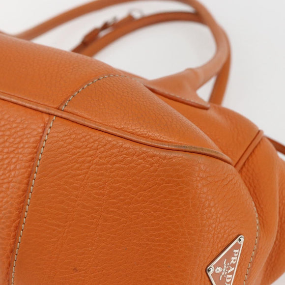 PRADA Hand Bag Leather Orange Gold Auth 159719