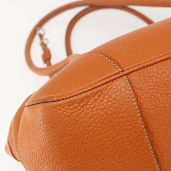 PRADA Hand Bag Leather Orange Gold Auth 159719