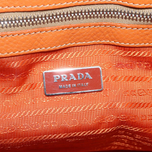PRADA Hand Bag Leather Orange Gold Auth 159719