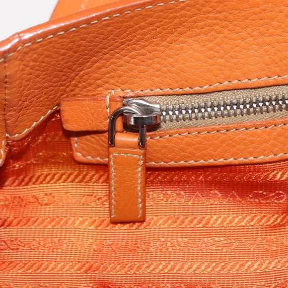 PRADA Hand Bag Leather Orange Gold Auth 159719