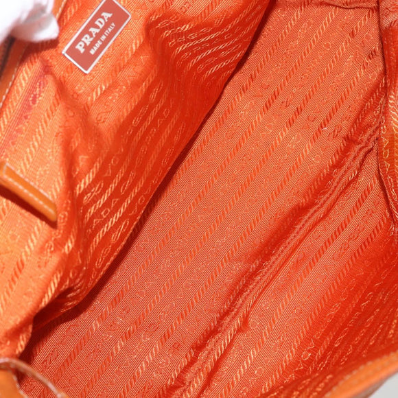 PRADA Hand Bag Leather Orange Gold Auth 159719