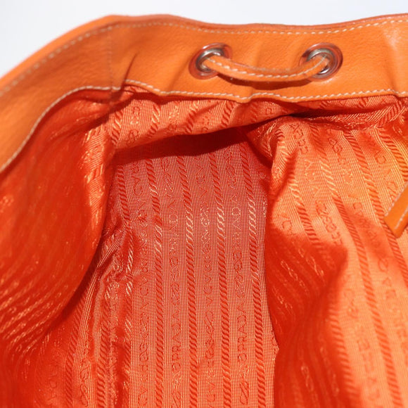 PRADA Hand Bag Leather Orange Gold Auth 159719