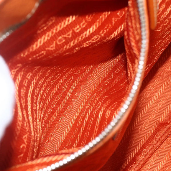 PRADA Hand Bag Leather Orange Gold Auth 159719