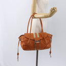 PRADA Hand Bag Leather Orange Gold Auth 159719-23