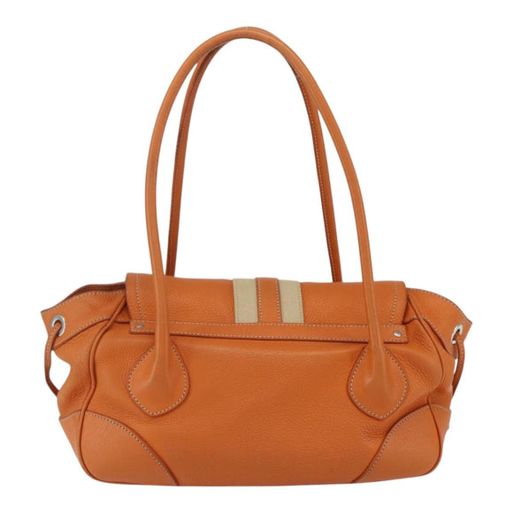 PRADA Hand Bag Leather Orange Gold Auth 159719