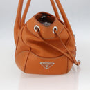 PRADA Hand Bag Leather Orange Gold Auth 159719-3