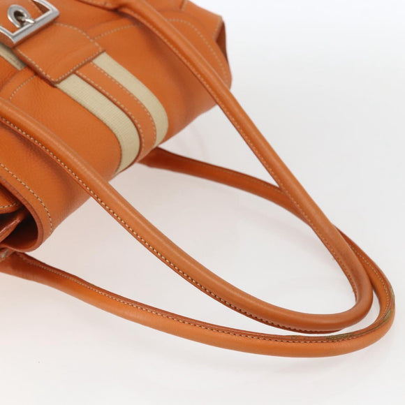 PRADA Hand Bag Leather Orange Gold Auth 159719