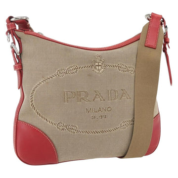 PRADA Shoulder Bag Canvas Beige Silver Auth 159720