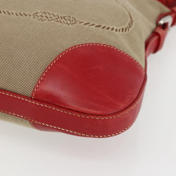 PRADA Shoulder Bag Canvas Beige Silver Auth 159720