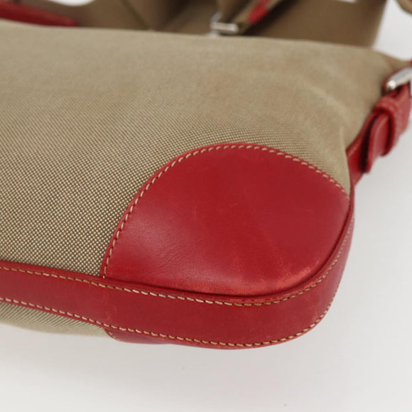PRADA Shoulder Bag Canvas Beige Silver Auth 159720