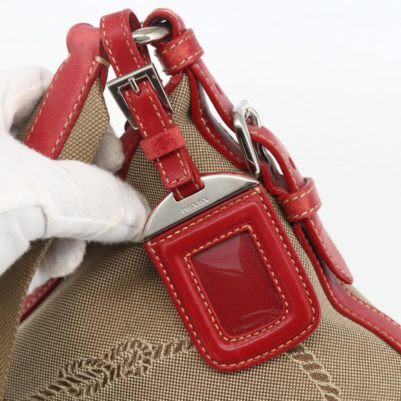 PRADA Shoulder Bag Canvas Beige Silver Auth 159720