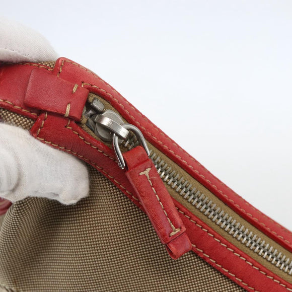 PRADA Shoulder Bag Canvas Beige Silver Auth 159720