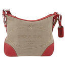 PRADA Shoulder Bag Canvas Beige Silver Auth 159720-2