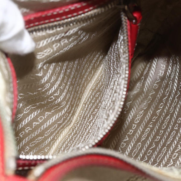 PRADA Shoulder Bag Canvas Beige Silver Auth 159720