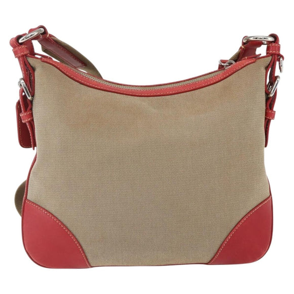 PRADA Shoulder Bag Canvas Beige Silver Auth 159720