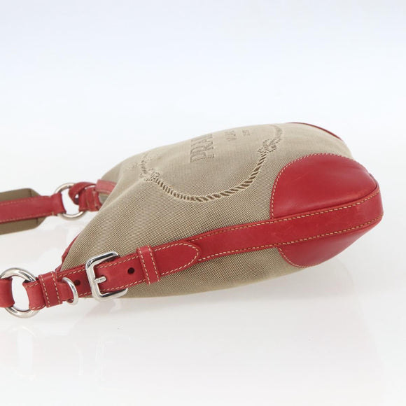 PRADA Shoulder Bag Canvas Beige Silver Auth 159720